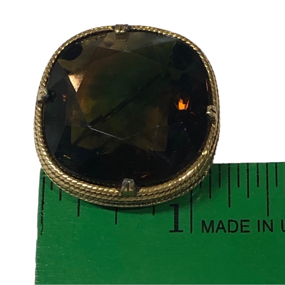 LARGE Antique color changing tri colored gold rope square faceted brooch OOAK - Picture 10 of 11